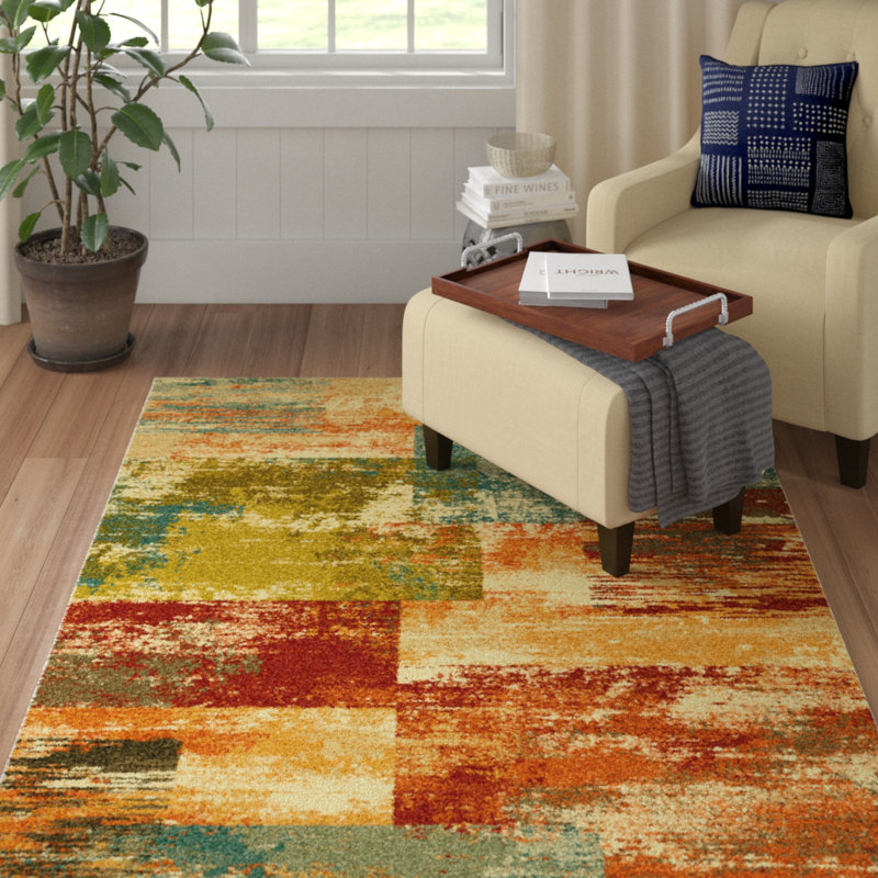 Winston Porter Ewenn Abstract Orange/Red/Teal Area Rug